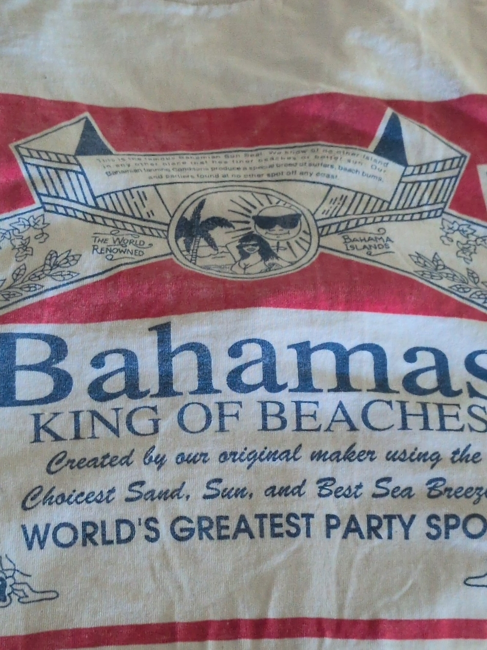 Hanes Bahamas 'King of Beaches' Red and White Graphic Tee